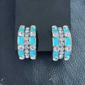 Heidi Daus Turquoise Enamel & Rhinestone Clip on Earrings